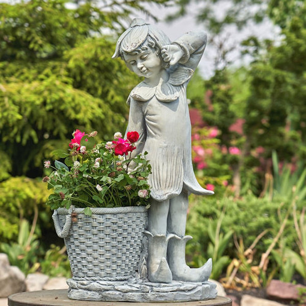 Fairy Garden Statue with Basket Planter Pixie